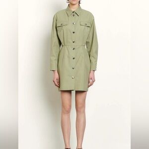 Sandro Paris – Liana Safari Shirt Dress – Sage Green – EU 38 / US 6
